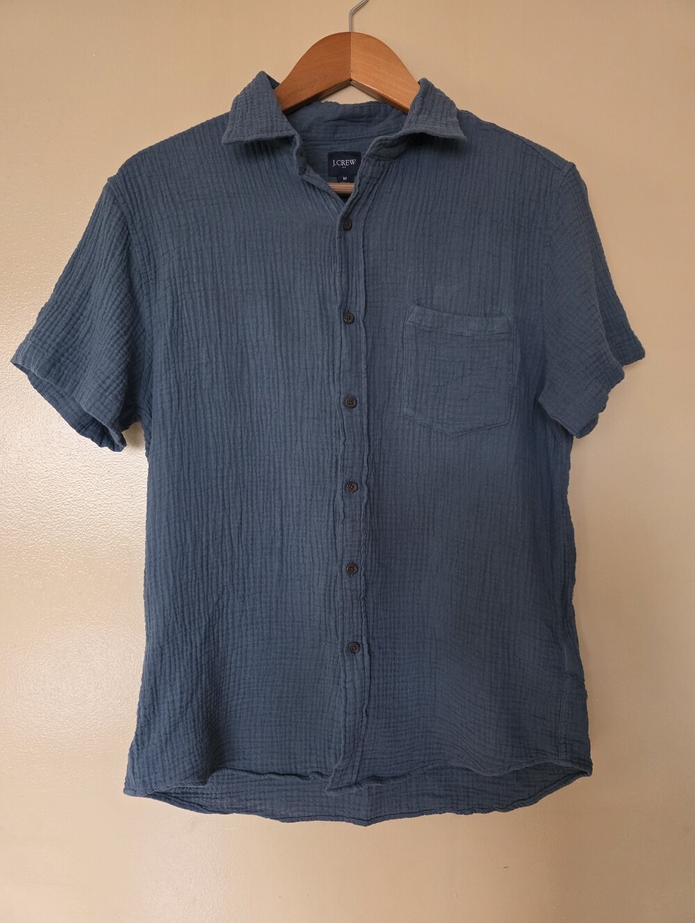 J Crew Dusty Blue Cotton Gauze  Button Down Shirt M Coastal Fisherman Granola